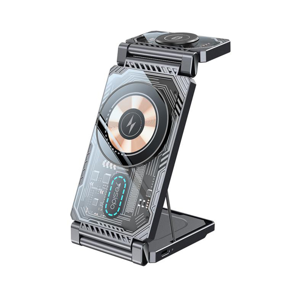 Carregador de Rede Sem Fios Yesido DS25 3em1, 15W, 1.67A, Preto