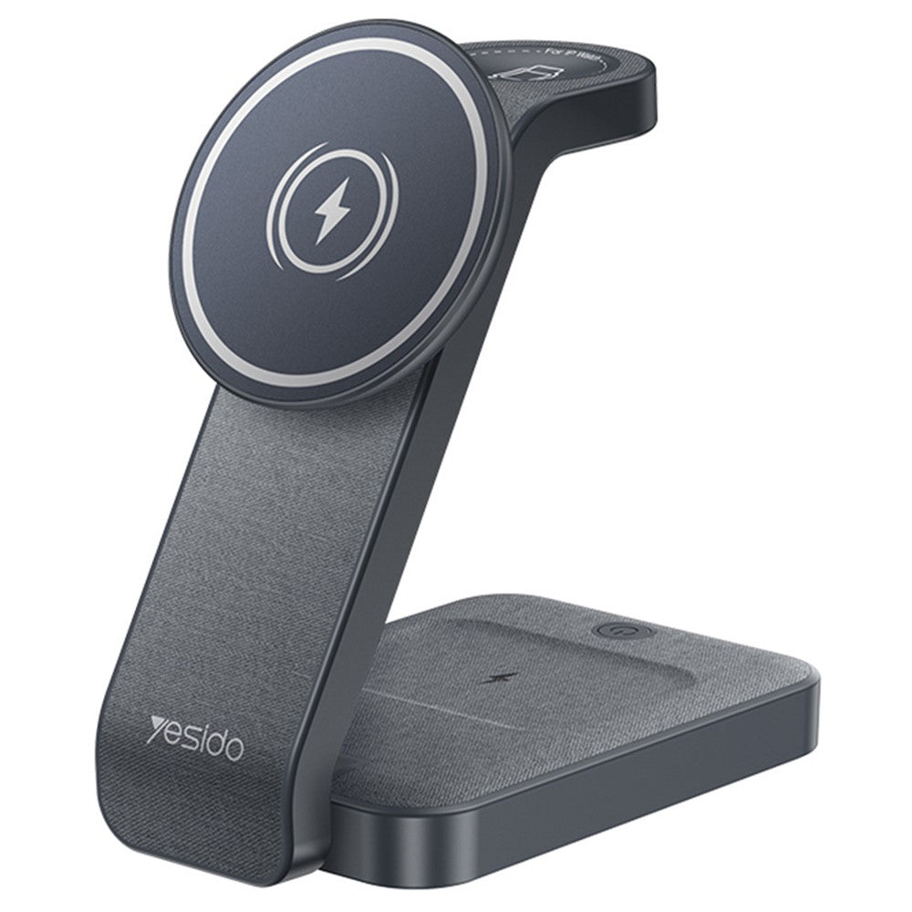 Carregador de Rede Sem Fios Yesido DS26 3em1, 15W, 1.67A, Cinzento