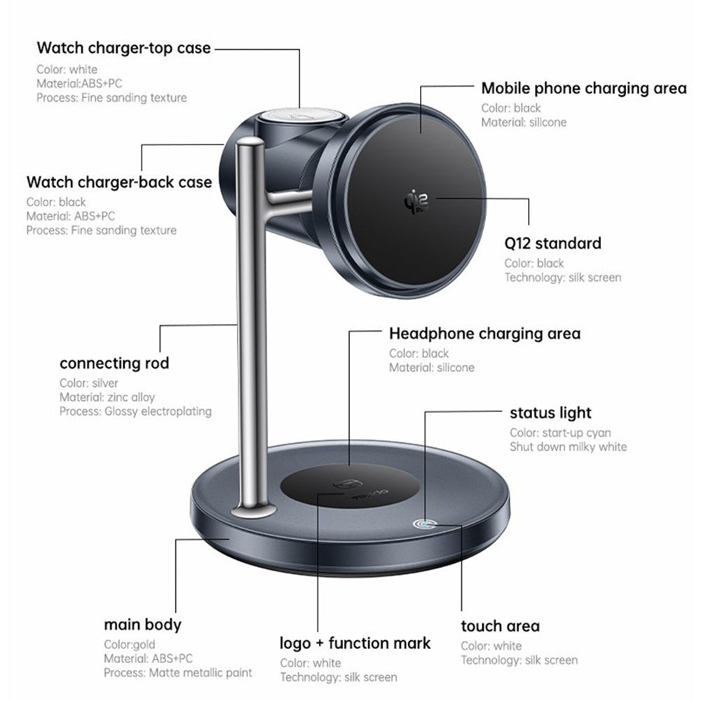 Yesido DS40 3in1 Wireless Network Charger, 25W, 1.67A, Black