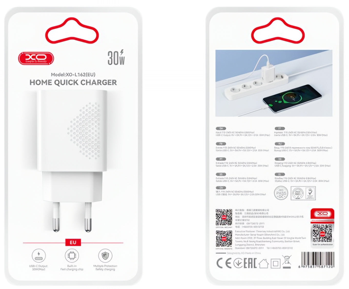 Carregador de Rede XO Design L162, 30W, 3A, 1 x USB-C, Branco