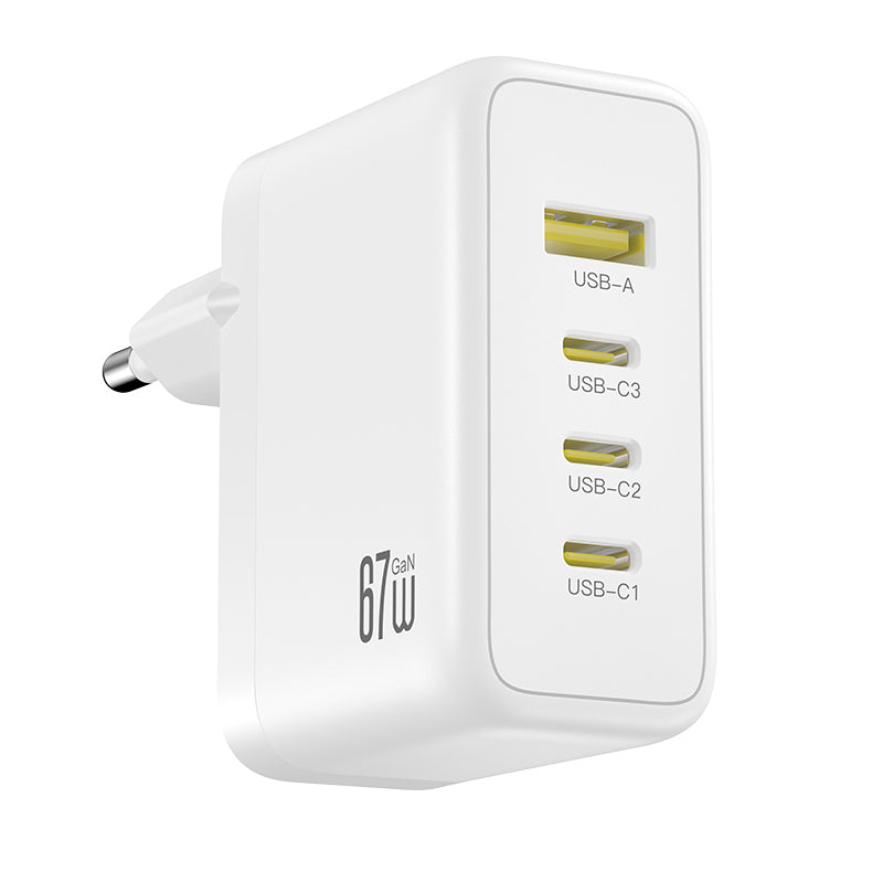 Carregador de Rede XO Design CE39, 67W, 3A, 1 x USB-A - 3 x USB-C, Branco