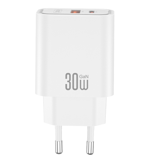 Carregador de Rede XO Design CE42, 30W, 3A, 1 x USB-A - 1 x USB-C, Branco
