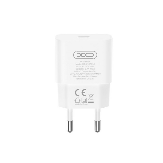Carregador de Rede XO Design L167, 25W, 3A, 1 x USB-C, Branco