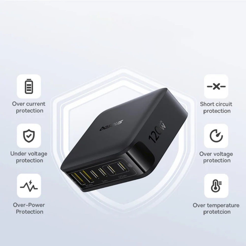 Carregador Estação Baseus EnerFill FH21, 120W, 3.25A, 2 x USB-A - 4 x USB-C, Preto E0120T00