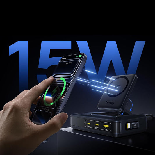 Carregador Estação Baseus Nomos NH21 QI 5em1, 160W, 5A, 1 x USB-A - 2 x USB-C, Preto E0121700