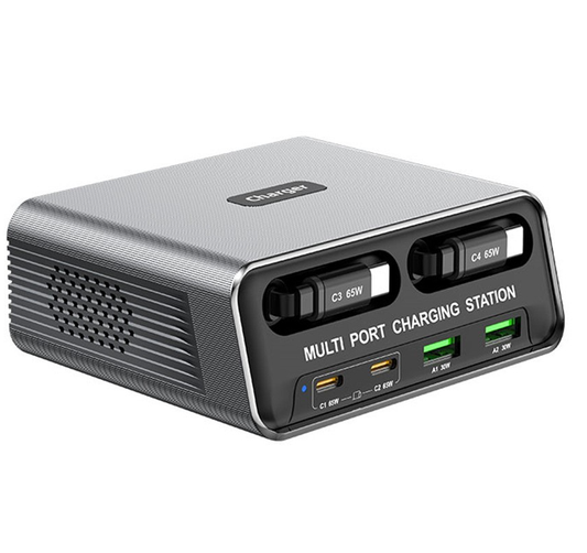 Carregador Estação com Cabo USB-C OEM WLX-60C, 130W, 2 x USB-A - 2 x USB-C, Cinzento