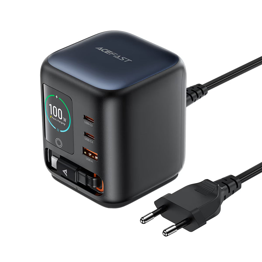 Carregador Estação com Cabo USB-C Acefast Z10, 100W, 1 x USB-A - 2 x USB-C, Preto