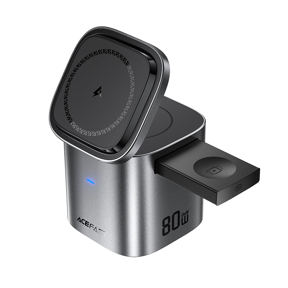 Carregador Estação com Cabo USB-C Acefast Z9 QI 6in1, 80W, 1 x USB-C - 1 x USB-A, Preto