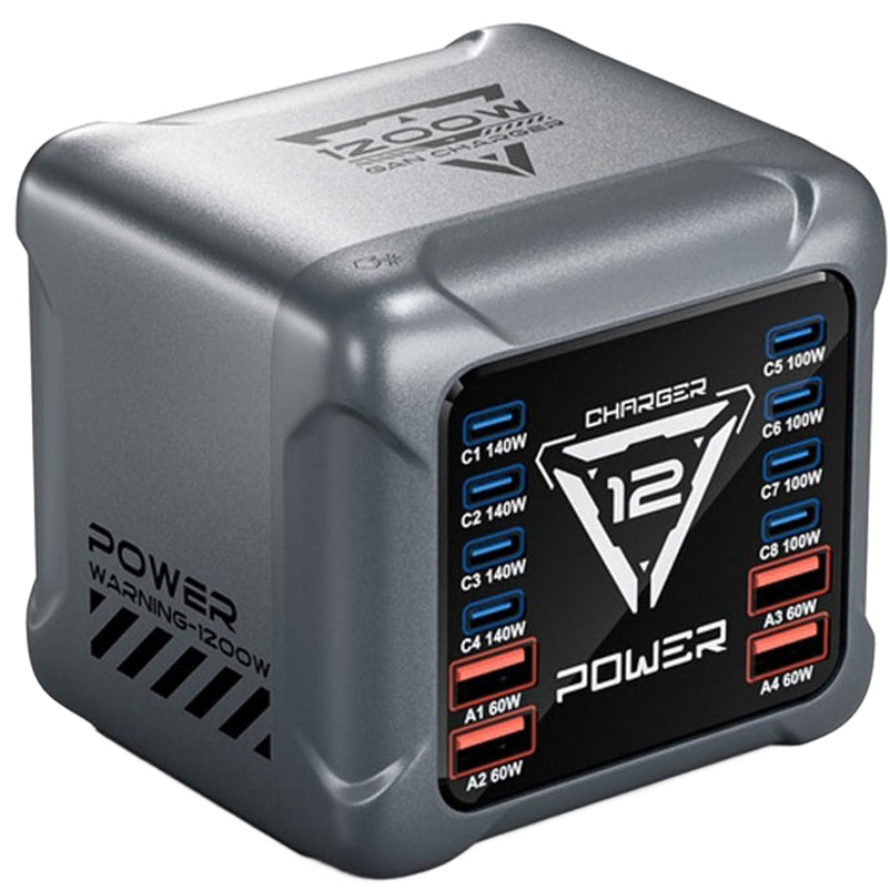 Carregador Estação OEM BK-127D, 280W, 5A, 4 x USB-A - 8 x USB-C, Cinzento