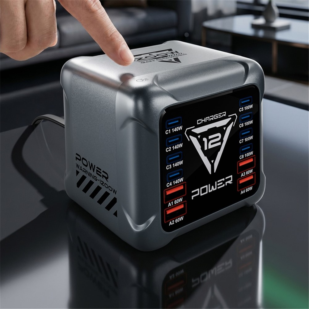Carregador Estação OEM BK-127D, 280W, 5A, 4 x USB-A - 8 x USB-C, Cinzento