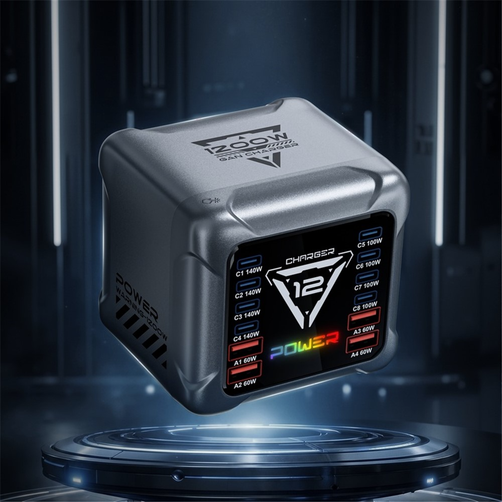 Carregador Estação OEM BK-127D, 280W, 5A, 4 x USB-A - 8 x USB-C, Cinzento