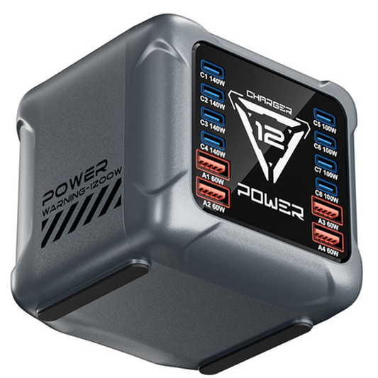 Carregador Estação OEM BK-127D, 280W, 5A, 4 x USB-A - 8 x USB-C, Cinzento