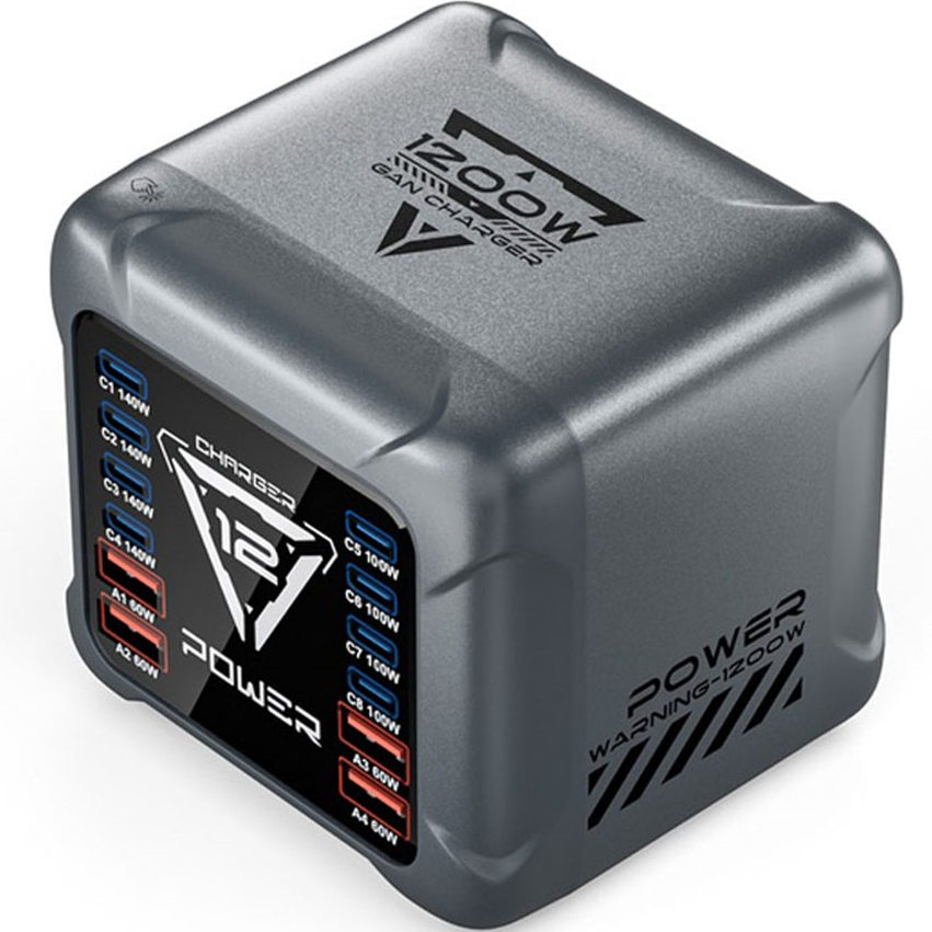 Carregador Estação OEM BK-127D, 280W, 5A, 4 x USB-A - 8 x USB-C, Cinzento