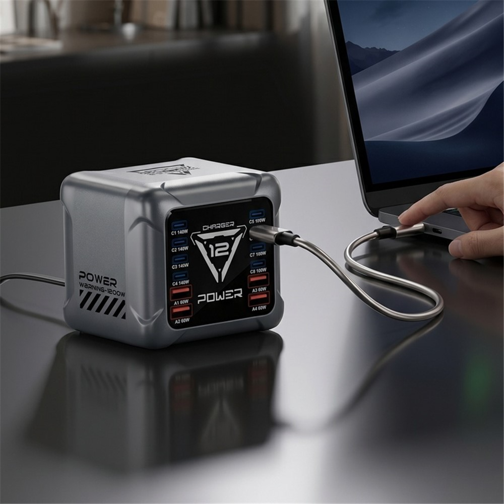 Carregador Estação OEM BK-127D, 280W, 5A, 4 x USB-A - 8 x USB-C, Cinzento