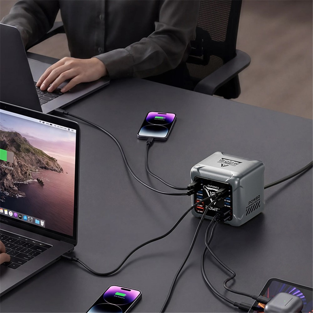 Carregador Estação OEM BK-127D, 280W, 5A, 4 x USB-A - 8 x USB-C, Cinzento