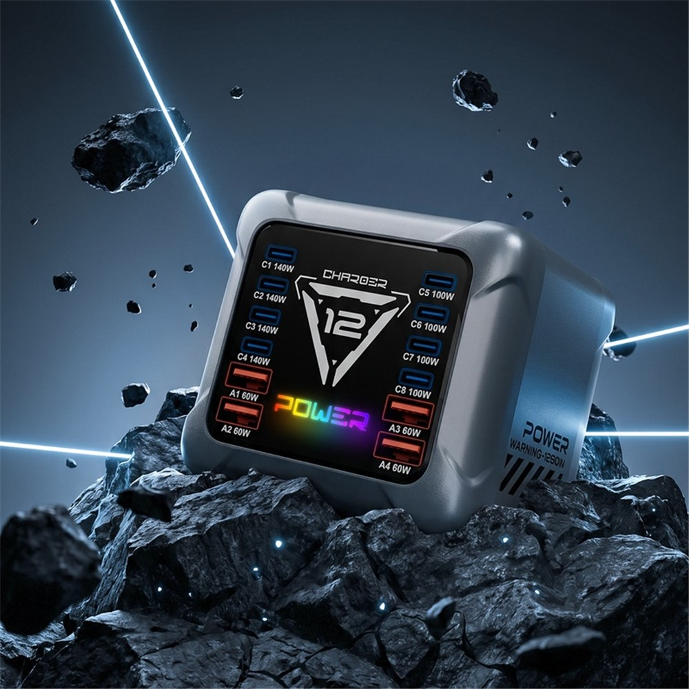 Carregador Estação OEM BK-127D, 280W, 5A, 4 x USB-A - 8 x USB-C, Cinzento