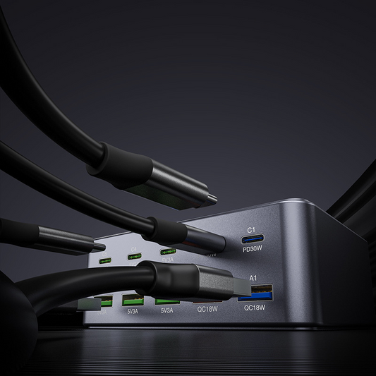 Carregador Estação OEM HW33, 100W, 3A, 5 x USB-A - 5 x USB-C, Cinzento
