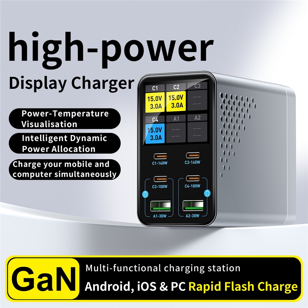 Carregador Estação OEM WLX-G3, 140W, 5A, 2 x USB-A - 4 x USB-C, Cinzento