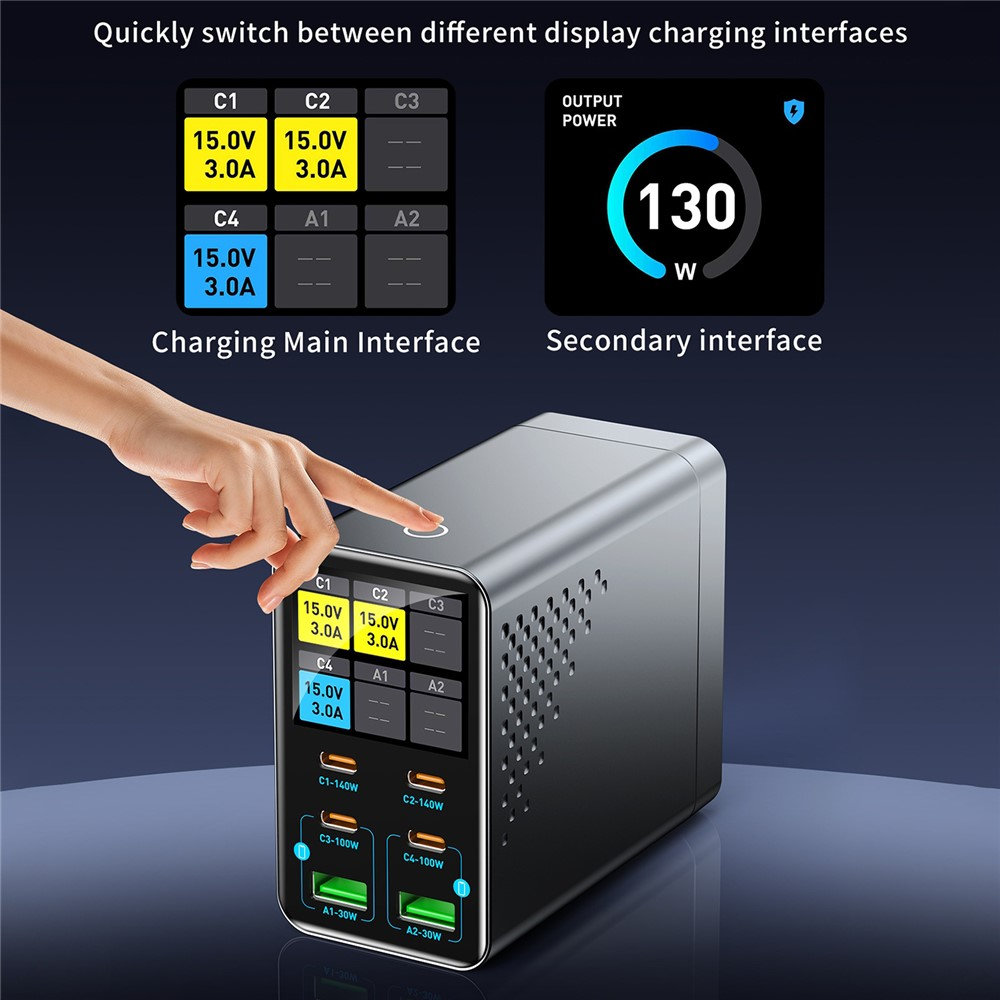 Carregador Estação OEM WLX-G3, 140W, 5A, 2 x USB-A - 4 x USB-C, Cinzento