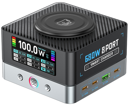 Carregador Estação OEM WLX-R8A QI, 140W, 5A, 2 x USB-A - 6 x USB-C, Cinzento