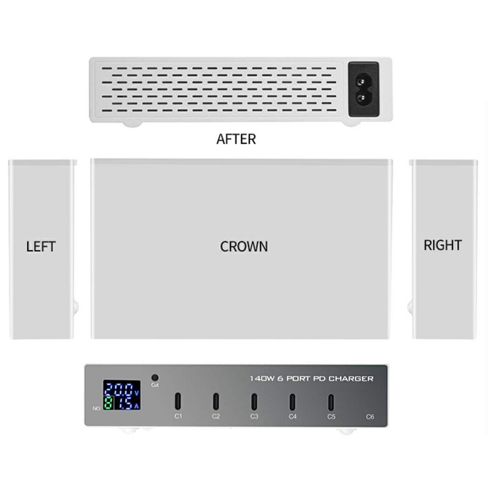 Carregador Estação OEM WLX-X6P, 140W, 3A, 6 x USB-C, Prateado