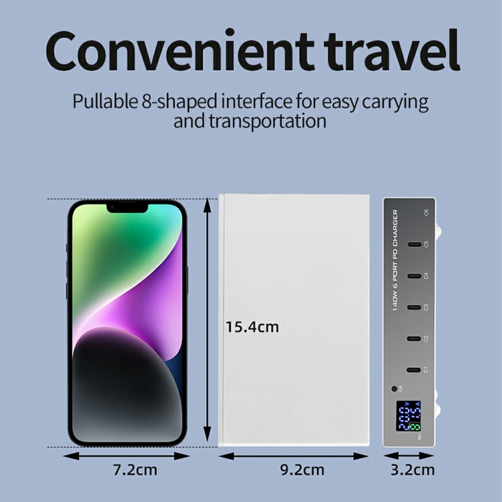 Carregador Estação OEM WLX-X6P, 140W, 3A, 6 x USB-C, Prateado
