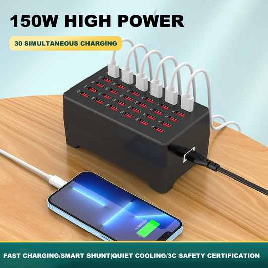 Carregador Estação OEM WT-268, 150W, 2.4A, 30 x USB-A, Preto