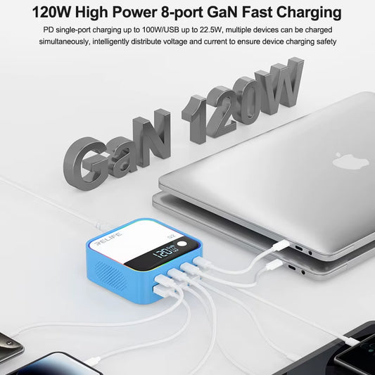 Carregador Estação Relife Q2, 120W, 5A, 4 x USB-A - 4 x USB-C, Azul