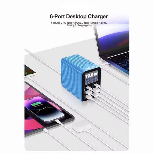 Carregador Estação Relife Q4, 72W, 5A, 2 x USB-C - 4 x USB-A, Azul