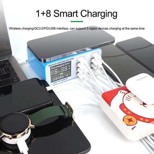 Carregador Estação Relife RL-304S QI, 110W, 3A, 2 x USB-C - 6 x USB-A, Azul