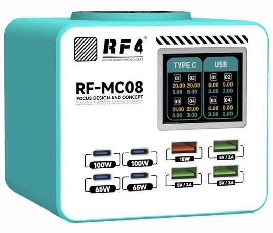 Carregador Estação RF4 RF-MC08, 150W, 5A, 4 x USB-A - 4 x USB-C, Turquesa