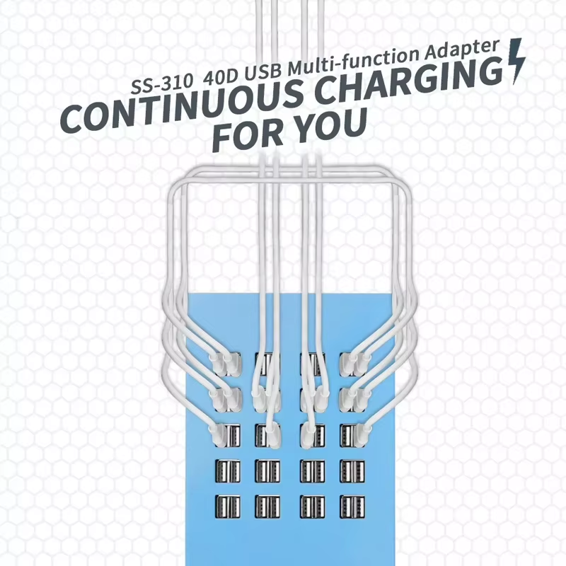Carregador Estação Sunshine SS-310, 40 x USB-A, Azul