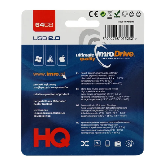 Memória Externa USB-A Imro, 64Gb