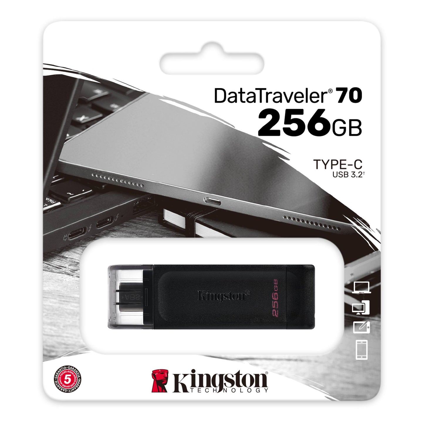 Memória Externa USB-C Kingston DT70, 256Gb DT70/256GB