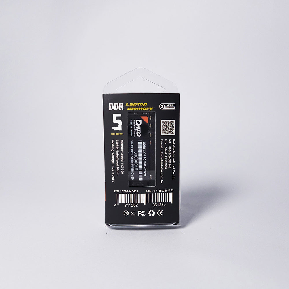 Memória RAM Dato, DDR5, 8GB, 5600Mhz, Preta DT8G5DS56