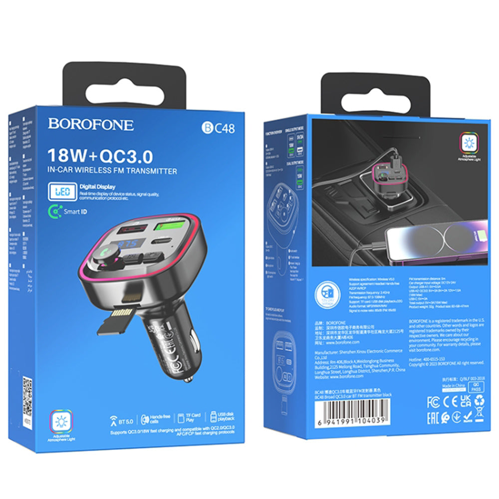 FM Bluetooth Modulator Borofone BC48, 2 x USB-A - 1 x USB-C - 1 x microSD