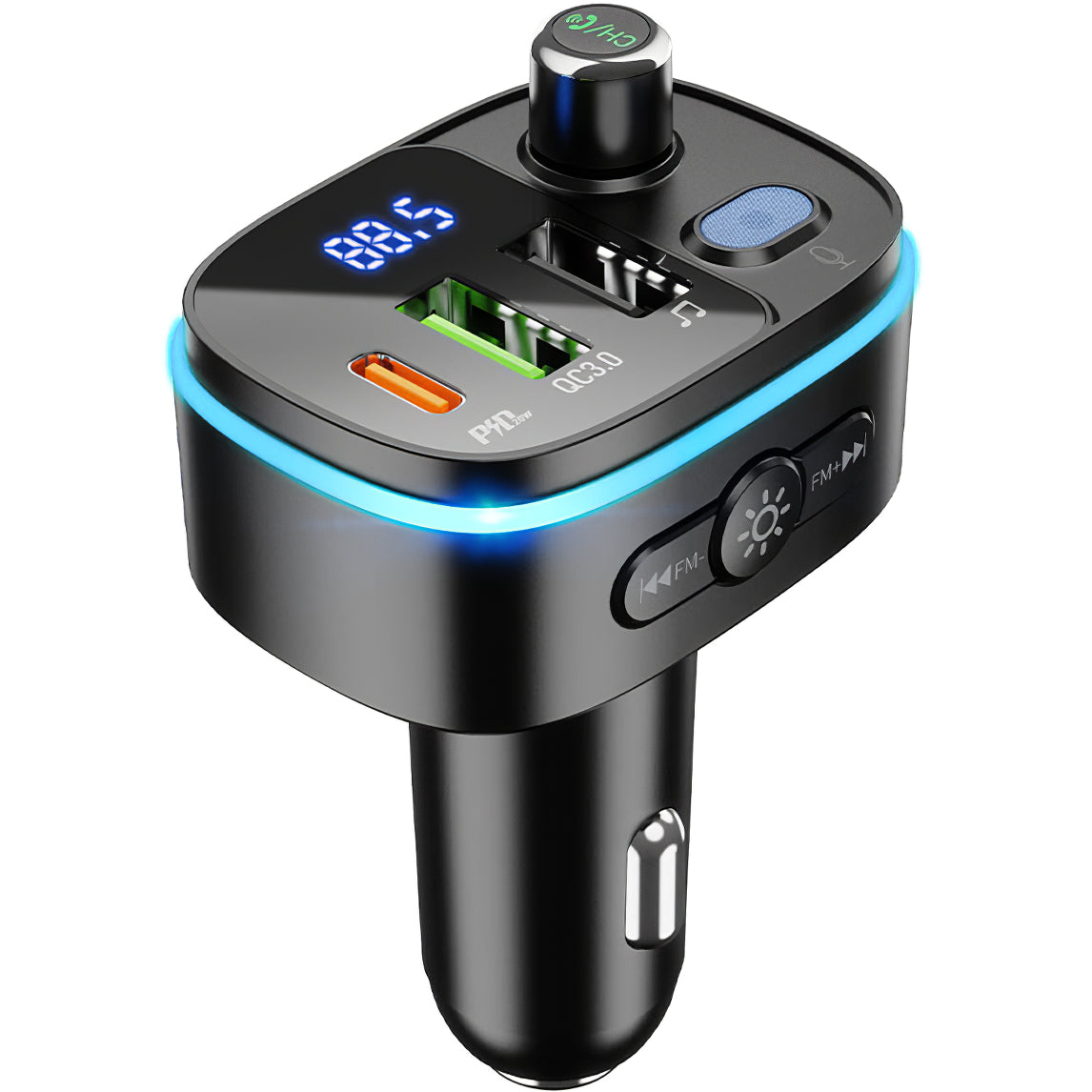 Modulador FM Bluetooth HOCO E62 Fast, 2 x USB-A - 1 x USB-C