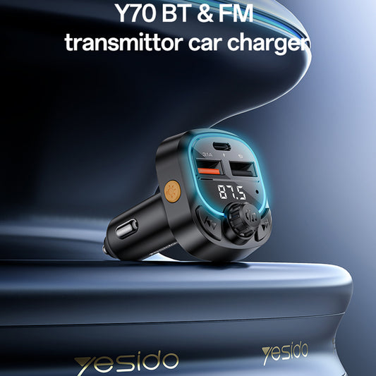 Modulador FM Bluetooth Yesido Y70, 2 x USB-A - 1 x USB-C