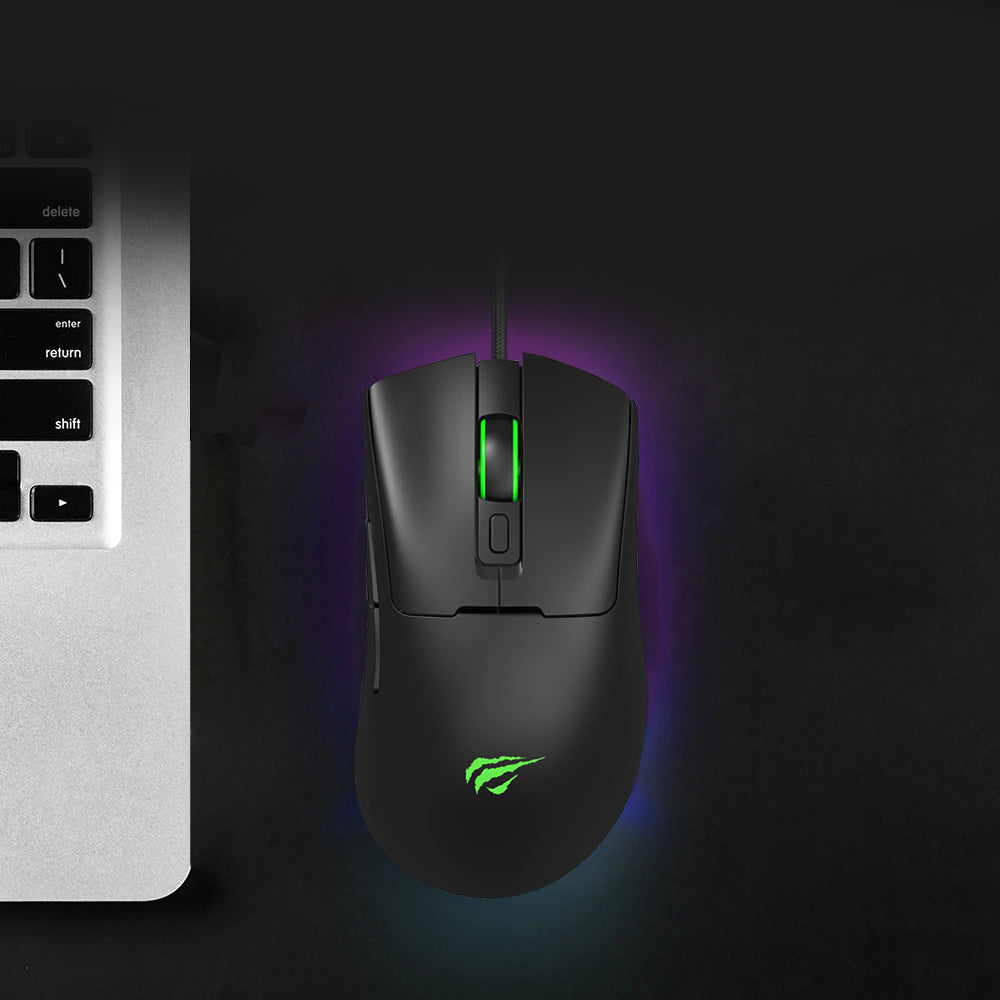 Mouse Gaming com Fio USB HAVIT MS966, RGB, 800DPI - 12000DPI, 1.6m, Preto