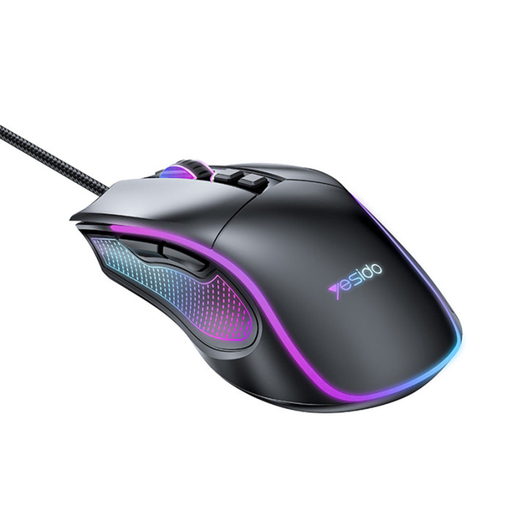 Mouse Gaming com Fio USB Yesido KB20, RGB, 1000DPI - 7200DPI, Preto