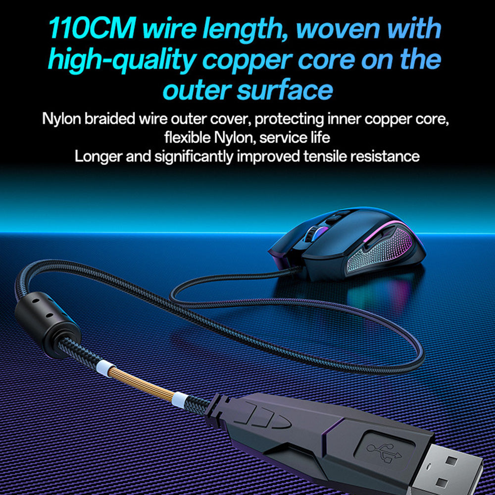 Mouse Gaming com Fio USB Yesido KB20, RGB, 1000DPI - 7200DPI, Preto