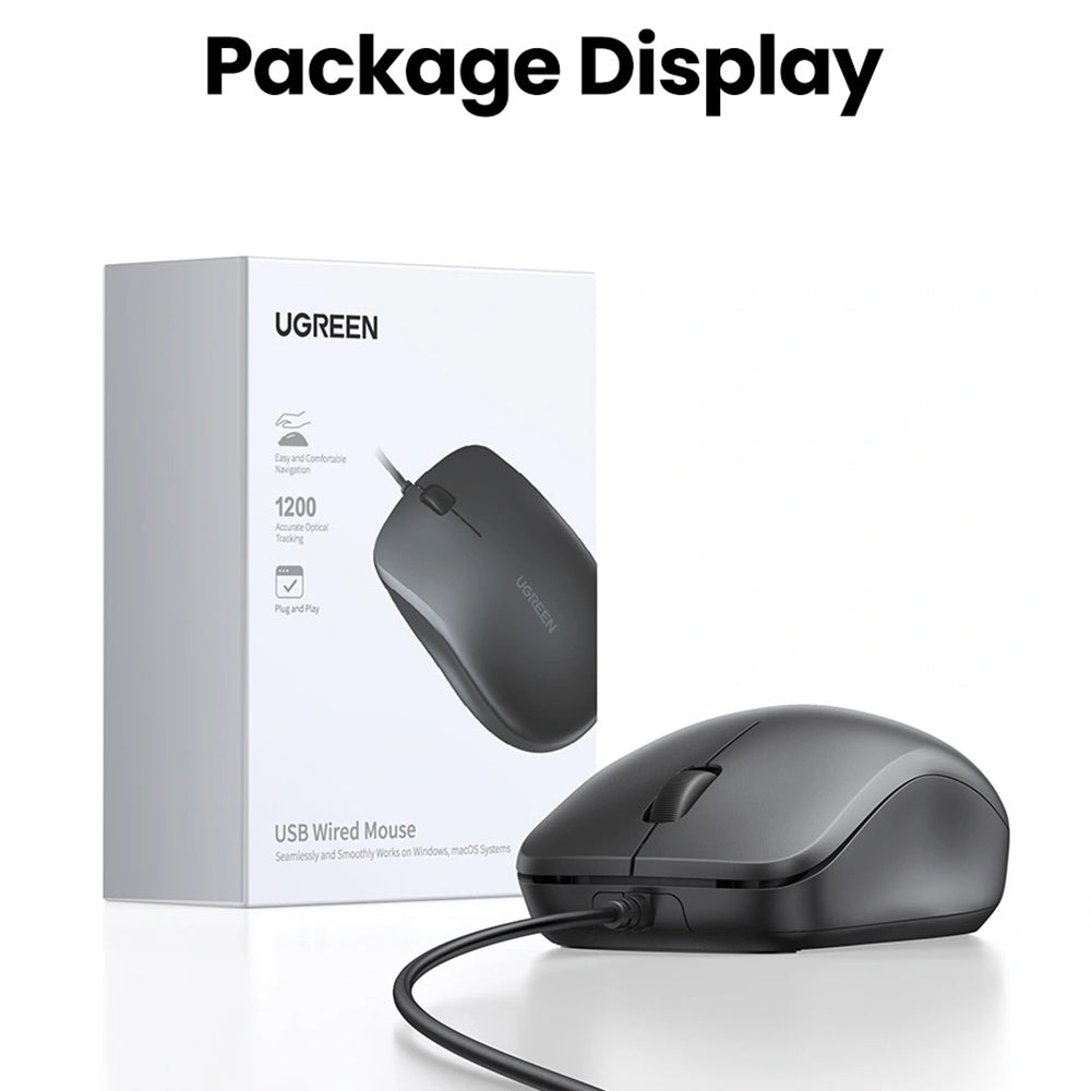 Mouse Wired USB UGREEN MU007, 1200DPI, 1.5m, Preto