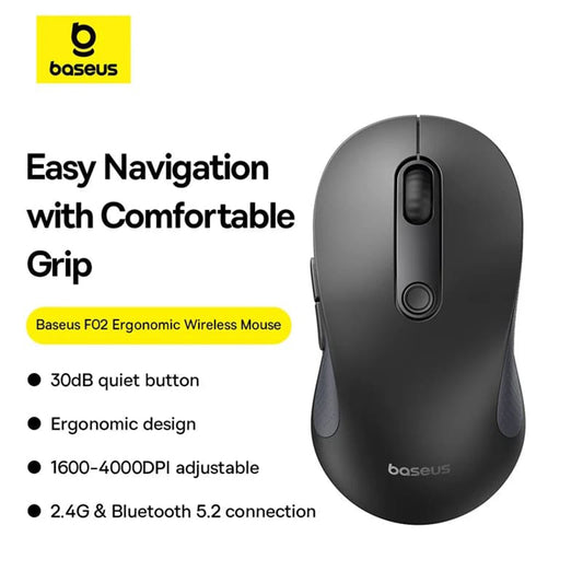 Baseus F02 Rato sem fios, 4000DPI, BT / Wi-Fi, preto B0105555505111-01