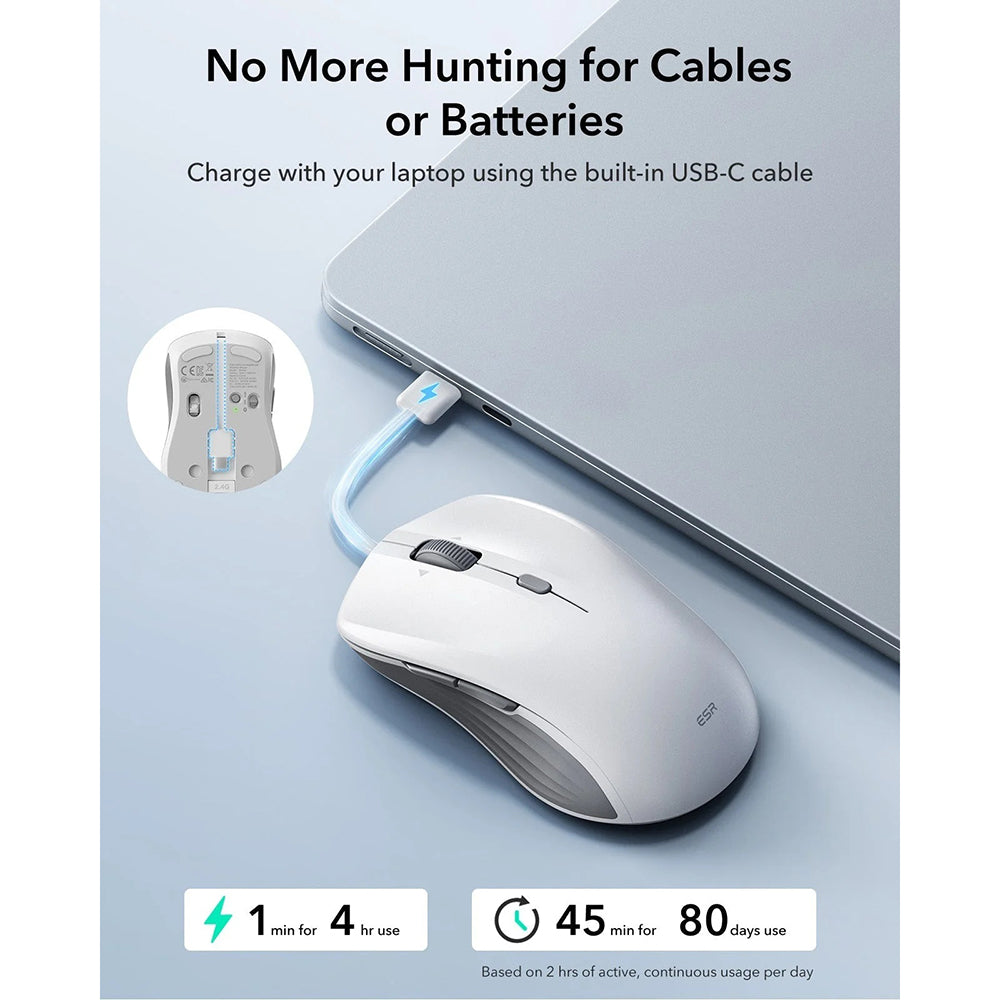Mouse Wireless ESR MagMouse, 800DPI - 4800DPI, BT / Wi-Fi, Branco