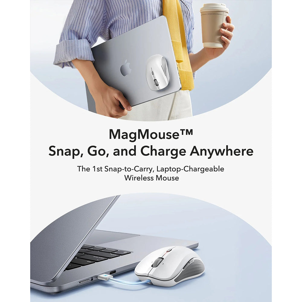 Mouse Wireless ESR MagMouse, 800DPI - 4800DPI, BT / Wi-Fi, Branco