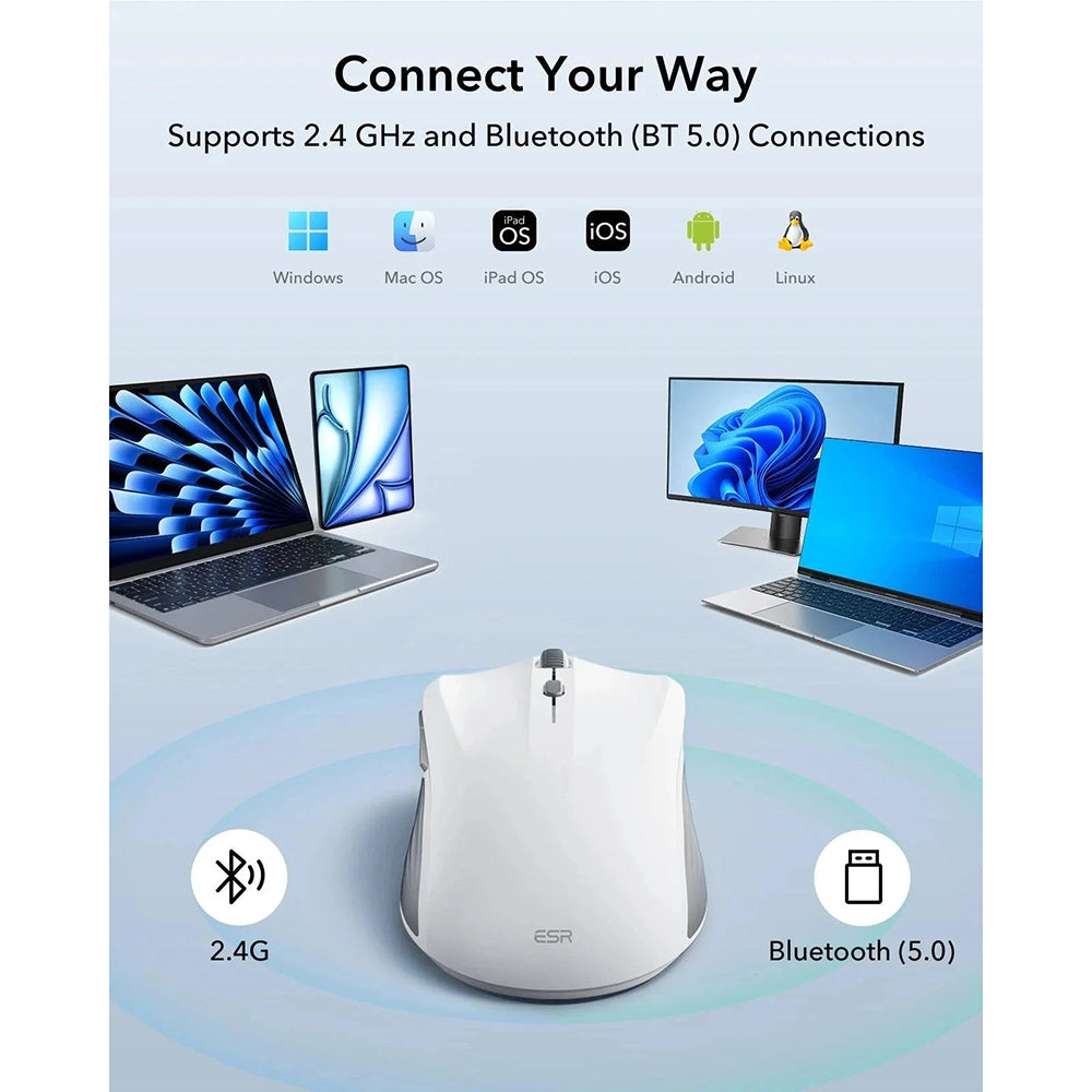 Mouse Wireless ESR MagMouse, 800DPI - 4800DPI, BT / Wi-Fi, Branco