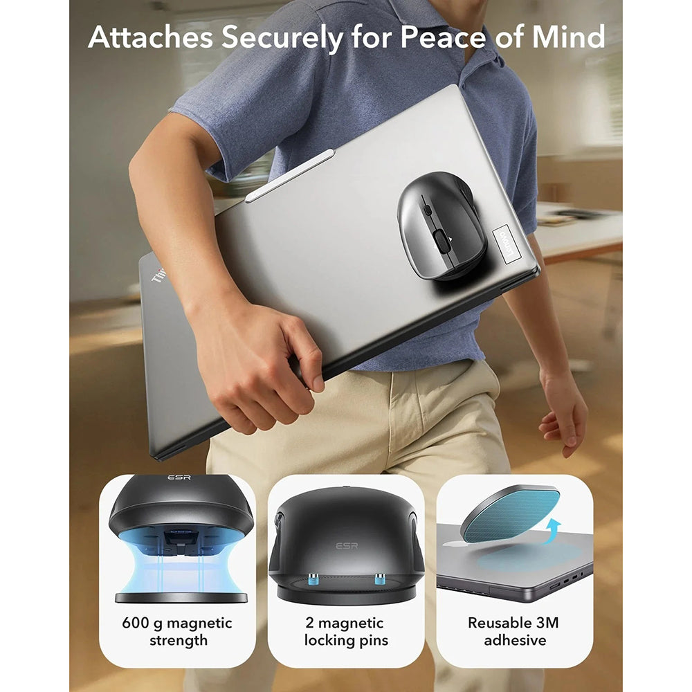 Mouse Wireless ESR MagMouse, 800DPI - 4800DPI, BT / Wi-Fi, Preto