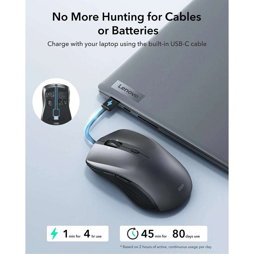 Mouse Wireless ESR MagMouse, 800DPI - 4800DPI, BT / Wi-Fi, Preto