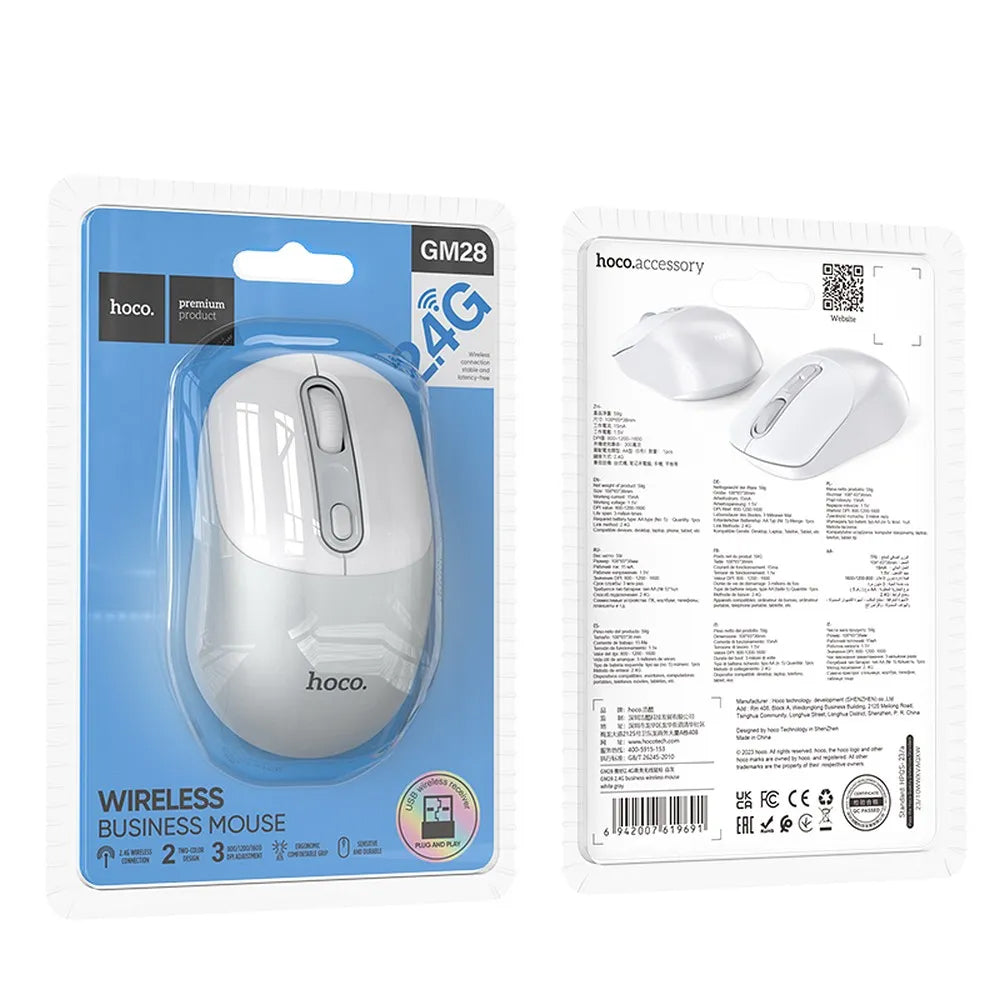Mouse Wireless HOCO GM28, 1600DPI, Branco