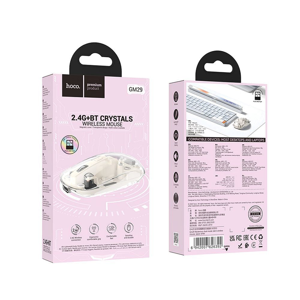 Mouse Wireless HOCO GM29, 1600DPI, BT / Wi-Fi, Branco